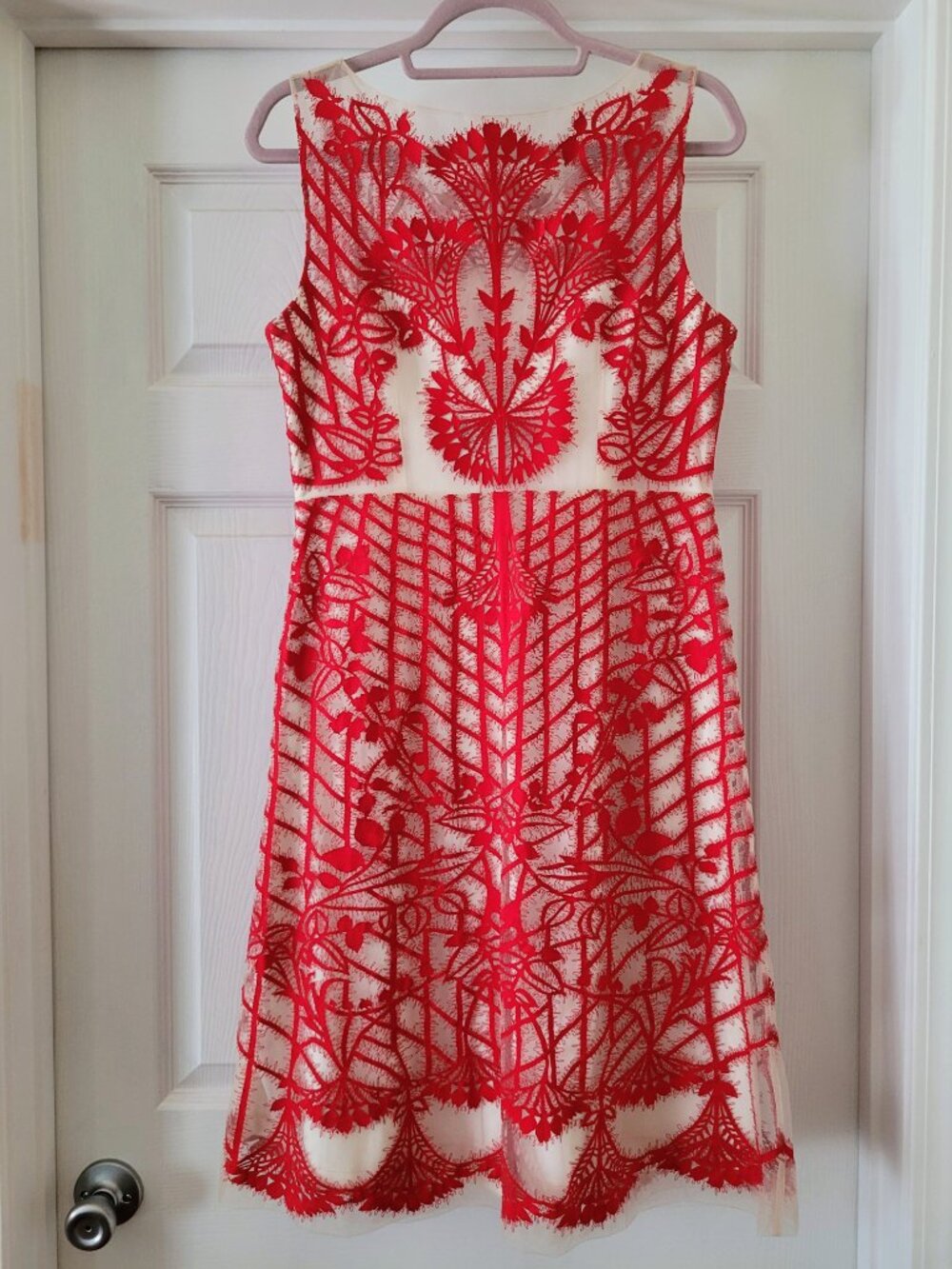 Anthropologie Geisha Designs Sugared Ruby Sheath Red & White Dress, Size 10 - Picture 11 of 16